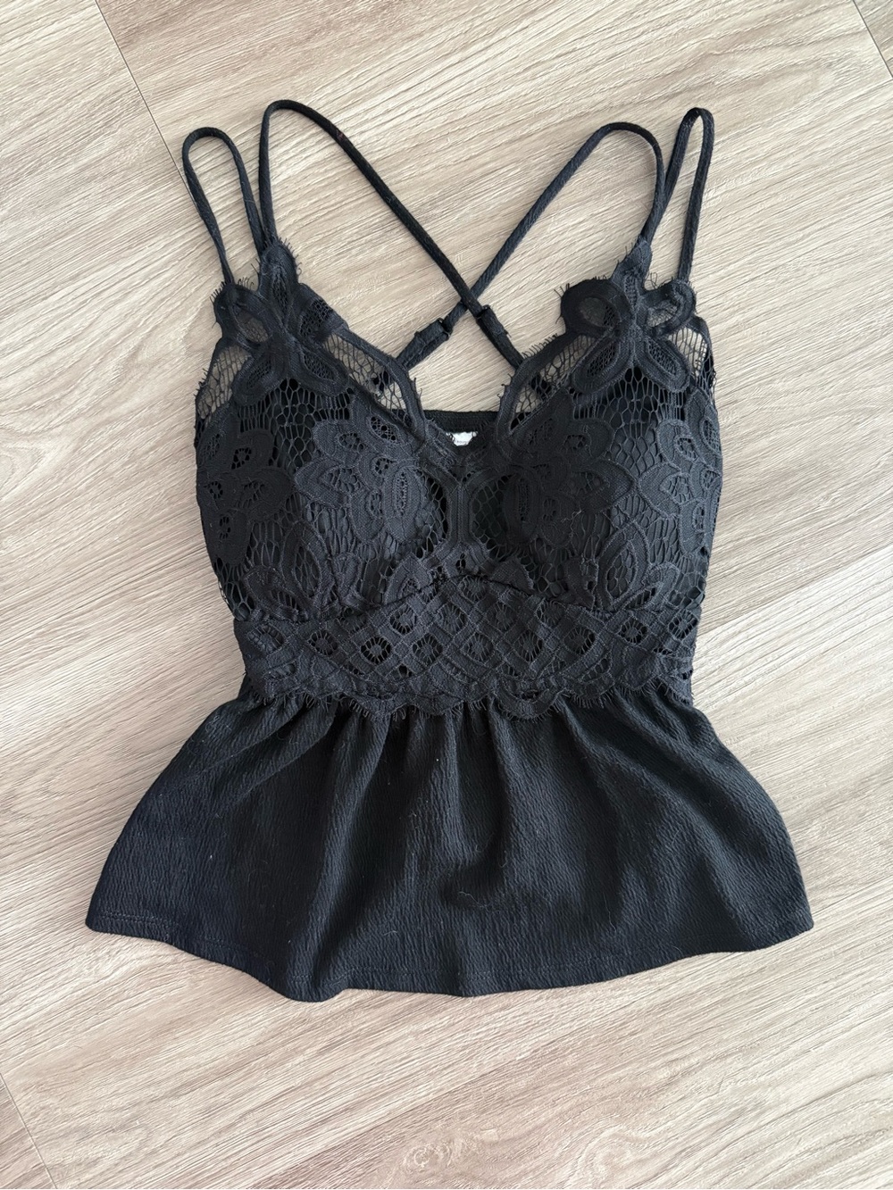 No Boundaries Black Lace Peplum Cami